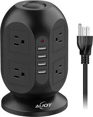 Power Strip Tower with USB Ports, AiJoy Charging Tower with 8 AC Outlets and 4 USB Ports, Surge Protector, 10 FT Long Extension Cord with Multiple Outlets for Office Supplies, Dorm Essentials