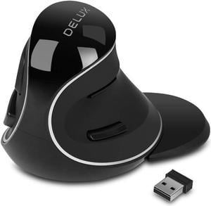 DELUX Ergonomic Vertical Mouse with USB Receiver, 2.4G Wireless Optical Mouse with 3 Adjustable DPI (800/1200/1600), 6 Buttons, Removable Wrist Rest for Laptop PC Computer (M618Plus Wireless-Black)