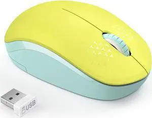 seenda Wireless Mouse 2.4G Noiseless Mouse with USB Receiver Portable Computer Mice for PC Tablet Laptop Notebook - Yellow & Green