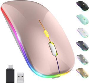 ?Upgrade? LED Wireless Mouse, Rechargeable Slim Silent Mouse 2.4G Portable Mobile Optical Office Mouse with USB & Type-c Receiver, 3 Adjustable DPI for Notebook, PC, Laptop, Computer (Rosegold)