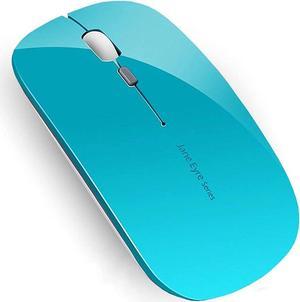 Q5 Slim Rechargeable Wireless Mouse, 2.4G Optical Silent Ultra Thin Wireless Computer Mouse with USB Receiver and Type C Adapter, Compatible with PC, Laptop, Desktop (Blue)