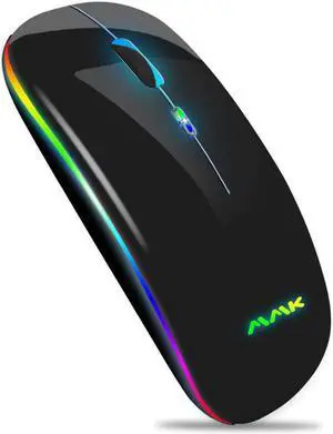 Wireless Bluetooth Mouse for Laptop Rechargeable Mouse 2.4G USB Optical Wireless Mouse LED Slim Dual Mode(Bluetooth 5.0 and 2.4G) Wireless Mouse for Laptop PC Mac OS  Android  Windows(Black)