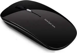 Q5 Slim Rechargeable Wireless Mouse 2.4G Portable Optical Silent Ultra Thin Wireless Computer Mouse with USB Receiver and Type C Adapter Compatible with PC Laptop Notebook Desktop Black