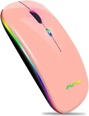 Wireless Bluetooth Mouse for Laptop Rechargeable Mouse 2.4G USB Optical Wireless Mouse LED Slim Dual Mode(Bluetooth 5.0 and 2.4G) Wireless Mouse for Laptop PC Mac OS  Android  Windows(Pink)
