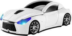 Cool Sport Car Shaped 2.4GHz Wireless Mouse Optical Cordless Mice with USB Receiver for PC Laptop Computer 1600DPI 3 Buttons White
