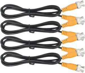 ANVISION 4-Packs Black 1m BNC Male to BNC Male Jumper Cable with Yellow Connector for CCTV DVR to TV System