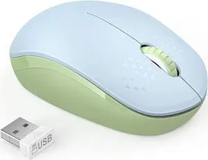 Wireless Mouse 2.4G Noiseless Mouse with USB Receiver - seenda Portable Computer Mice for PC Tablet Laptop - Light Blue&Olive Green