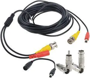 Flashmen 25ft 1 Pack BNC Video Power Cable Security Camera Wire Cord for CCTV DVR Surveillance System One Cable with 2X BNC to RCA connectors 2X BNC to BNC connectors 1x DC Plug Adapter