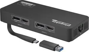 Plugable 4K DisplayPort and HDMI Dual Monitor Adapter with Ethernet for USB 3.0 and USB-C Compatible with Windows