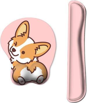 HAOCOO Keyboard Pad Wrist Rest and Gel Mouse Pad with Wrist Support,Ergonomic Corgi Mouse Pads with Non-Slip Backing Memory Foam Filled, Easy Typing &Pain Relief for Home Office Computer Laptop(Pink)