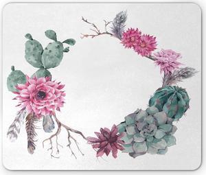 Succulent Mouse Pad Summer Vintage Floral Wreath Boho Form Style Branches Feathers Rectangle Non-Slip Rubber Mousepad Standard Size Sage Green Pale Pink