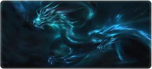 Meffort Inc Extra Large Extended Gaming Desk Mat Non-Slip Rubber Pads Stitched Edges XXL Mouse Pad 35.4 x 15.7 inch - Blue Dragon