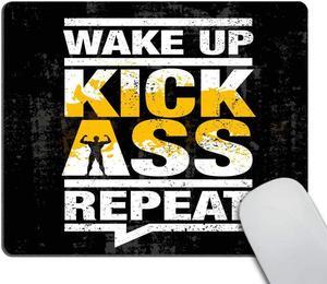 Smooffly Fitness Gym Sport Workout Motivation Quote Mouse pad - Wake Up Kick Ass Repeat Non-Slip Rubber Comfortable Customized Computer Mouse Pad