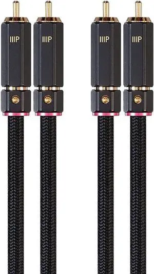 Male RCA Two Channel Stereo Audio Cable - 15 Feet - Black Gold Plated Connectors Double Shielded with Copper Braiding - Onix Series