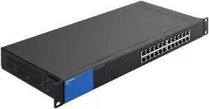 Linksys LGS124: 24-Port Business Gigabit Ethernet Unmanaged Switch, Rack Mount, Computer Network, Wired Connection Speed to 1,000 Mbps (Black, Blue), Welcome to consult