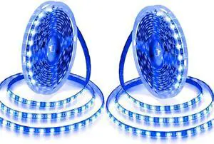 Blue LED Light Strip 32.8ft Waterproof IP65 10M 600 LEDs 60 LEDs/M 5050 SMD Black PCB DC 12V with Enhanced 3M VHB Foam Tape for Home Garden Decoration Lighting 2X 16.4ft No Power Supply