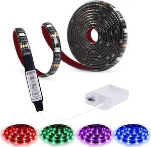 Battery Powered Led Strip Lights RGB with Mini Controller Waterproof Led Rope Lights Battery Operated Led Lights Multi Color Changing Lights 2M 6.56ft