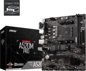 MSI A520M PRO Gaming Motherboard (AMD AM4, DDR4, Dual M.2, HDMI/DP, Micro-ATX)