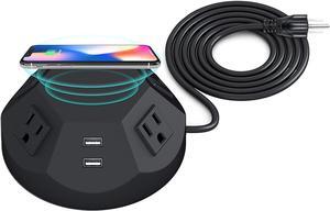 Kungfuking Power Strip Tower Wireless Charger and USB Outlet Plug, Surge Protector Power Strip 4-Outlet and 4 USB Charging Ports Power Station with 6.56 FT Extension Cord for Conference Office Home
