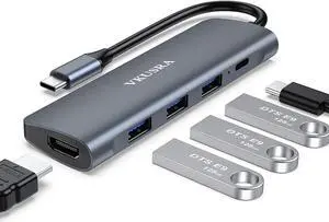 USB C Hub Multiport Adapter,VKUSRA USB C Dongle 5 in 1 with 4K HDMI,3 USB 3.0 Port,100W Power Delivery,Type C Hub for Laptop,PC,MacBook,XPS,and More USB C Devices