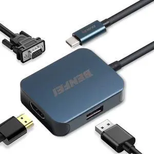 USB C HUB BENFEI USB Type-C to HDMI VGA Adapter USB C to USB Adapter Compatible for MacBook Pro 2019/2018/2017Surface Book 2 Dell XPS 13/15 Pixelbook and More