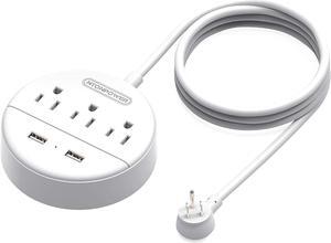 Power Strip With Usb, Travel Power Strip Flat Plug, 9.8 Ft Extra Long Extension Cord, 3 Outlet 2 Usb Desktop Charging Station Wall Mount For Home, Dorm Room, Office And Cruise Ship, White