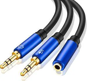Headphone Splitter 5FT Headphone Splitter for Computer 3.5mm Female to 2 Dual 3.5mm Male Headphone Mic Audio Y Splitter Cable Smartphone Headset to PC Adapter (5Ft/1.5M Blue)