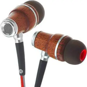 Symphonized NRG 3.0 Wood Earbuds Wired In Ear Headphones with Microphone for Computer & Laptop Ear Phones for Android with Stereo Sound (Red & Gray)