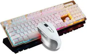 Rechargeable Keyboard Mouse,Suspended Keycap Mechanical Feel Backlit Gaming Keyboard Mouse-Fast Charging,Wireless 2.4G Drive Free,Adjustable Breathing Lamp,Anti-ghosting,12 Multimedia Keys (White)