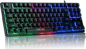 RGB Compact Gaming Keyboard, CHONCHOW USB Wired 87 Keys Gaming Keyboard LED Rainbow Backlit Tenkeyless Gaming Keyboard TKL Keyboard Gaming RGB Keyboard for Laptop Ps4 PC Computer Game and Work