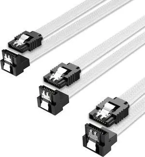 3PACK SATA Cable III 3 Pack 90 Degree Straight to Right Angle 6Gbps HDD SDD SATA Data Cable with Locking Latch 50cm 18 Inch for SATA HDD SSD CD Driver CD Writer White