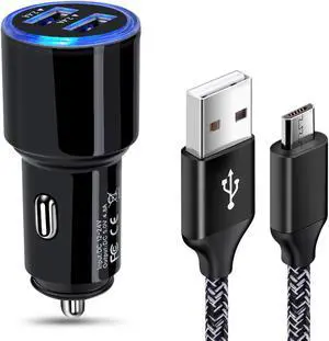 Fast Car Charger Android Fast Charging Micro USB Cable Compatible for  Galaxy S7 S6 J8 J7 J6 J5 J4 J3 Note 5 4 3 Moto E4 E5 G4 G5 G6 Play LG K10 K20 K30 G2 G3 G4 Prime 2 LG Stylo 2 3 Plus