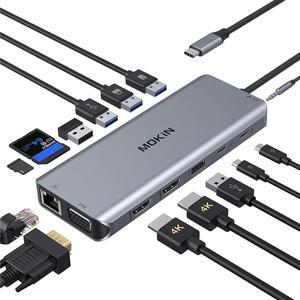USB C Docking Station Dual Monitor, 14 in 1 USB-C Laptop Docking Station with 4K Dual HDMI VGA Ethernet 5USB SD/TF USB C PD Data Audio for Dell/Surface/HP/Lenovo Laptop