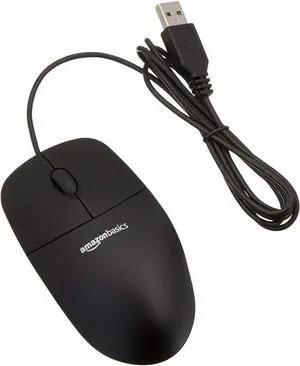 Amazon Basics 3-Button USB Wired Computer Mouse (Black) 1-Pack