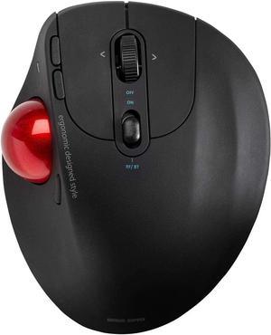 SANWA Dual Mode (Bluetooth 5.0 + 2.4G Wireless) Ergonomic Trackball Mouse, Optical Rollerball Mice, Programmable Buttons, Adjustable DPI, 5 Buttons, Compatible with MacBook, Windows, macOS, Android