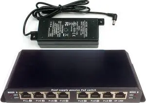 PoE Texas POES-8-7-48v60w | 8 Port Ethernet Switch with Passive PoE on 7 Ports - Power Over Ethernet for 802.3af | Includes 48 Volt 60 Watt Power Supply