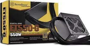SilverStone Tek 550W 80 Plus Gold Fixed Cable Power Supply with Flat Black Cables and Quiet Fan Curve SST-ET550-G