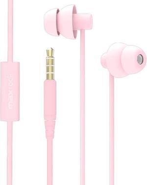 MAXROCK (TM) Total Soft Silicon Headphones with Mic Sleep Travel Choice for Cellphones Tablets and 3.5mm Jack (Light Pink)