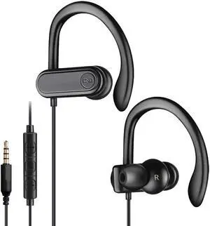 Sport Headphones with Microphone Running Earbuds with Wrap-Around Ear Hooks Ideal for for Workout Gym Exercise Wired Earphones with 3.5mm Plug Compatible with Smartphone Tablet PC CGS-W3