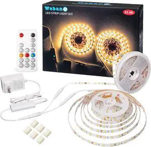 LED Strip Lights 32.8ft Warm White Dimmable Light Strip Kit with Remote and ETL Listed Power Supply 600 LEDs Supper Bright Tape Lights for Room Kitchen Bed Under Cabinet Wardrobe 3000K