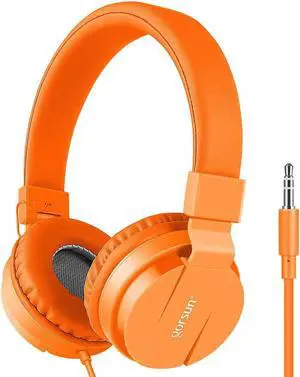 gorsun Kids Headphones, Lightweight Stereo Wired Toddler HeadphonesAdjustable Headband Children's Headset for Smartphones Computer Pad Earphones(Orange)