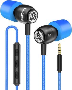 LUDOS Clamor Wired Earbuds in-Ear Headphones, 5 Years Warranty, Earphones with Microphone, Noise Isolating Ear Buds, Memory Foam for iPhone, Samsung, School Students, Kids, Women, Small Ears - Blue
