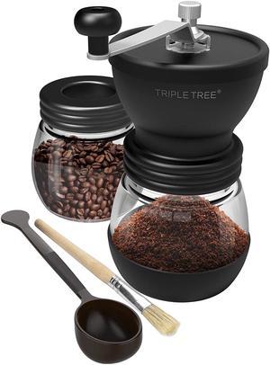 Manual Coffee Grinder with Ceramic Burrs Hand Coffee Mill with Two Glass Jars(11oz each) Brush and 2 Tablespoon Scoop
