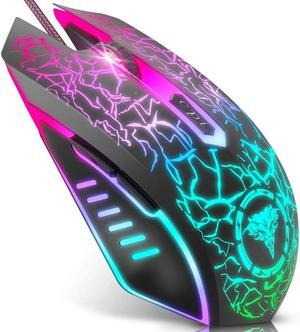 Gaming Mouse Wired, Ergonomic Gamer Laptop PC USB Optical Computer Mice with RGB Backlit, 4 Adjustable DPI Up to 3600, 6 Programmable Buttons for Windows 7/8/10/XP Vista Linux -Black