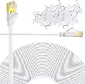 Cat 6 Ethernet Cable 150 FT Flat Internet Network Cables with Cable Clips Cat6 Ethernet Patch Cable with Snagless Rj45 Connectors White Long Computer LAN Cable150FT