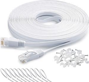 Ethernet Cable 50 ft, Cat 6 LAN Cable Ethernet Cord, Slim Long Flat Computer Internet Patch Cord Wire with clips & Rj45 Connectors for Router, Faster than Cat5e/Cat5 (50ft white)