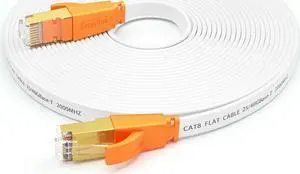 Cat 8 Ethernet Cable 20 Ft,High Speed Flat Internet Network LAN Cable,Faster Than Cat7/Cat6/Cat5 Network,Durable Patch Cord with Gold Plated RJ45 Connector for Xbox,PS4,Router, Modem,Gaming,Hub-White
