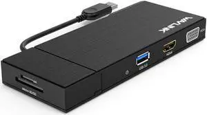 Wavlink Universial USB 3.0 Dual-Head Mini Docking Multi-Display HDMI/VGA with Gigabit Ethernet, USB 3.0 Port, Removable Card Reader, HDMI up to 2560x1440 and VGA 1920x1200 Supports Windows
