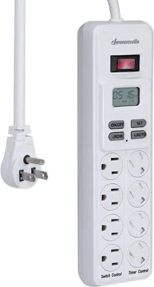 DEWENWILS 8-Outlet Power Strip with Timer (4 Timed/ 4 Always On), Digital Timer Outlet for Reptile Light, Turtle Grow Light Indoor Bearded Dragon Tank Accessory Aquarium, 6ft SJT Cord, 15A UL Listed