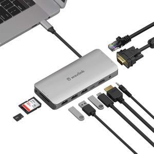 WAVLINK USB C Hub, 10-in-1 Type C Adapter Mini Docking Station with 4K 30Hz HDMI, 2K 60Hz VGA, RJ45 Ethernet, 3 USB 3.0, SD/TF Card Reader, 3.5mm Audio Jack, 87W PD for Windows Mac and More